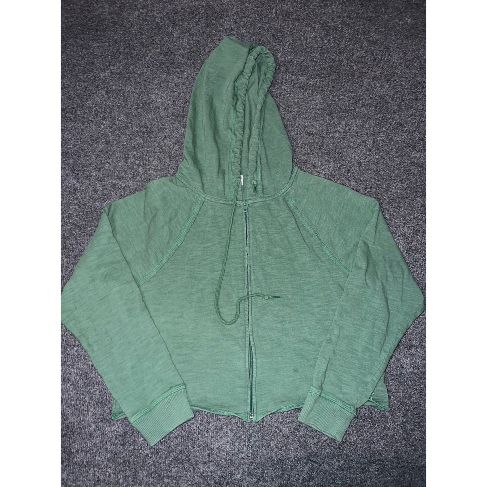 PINK Victoria's Secret Green Cropped Zip Up Hoodie Y2K Small Sweatshirt